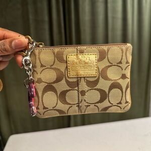 Coach Tan and Brown Monogram Pouch